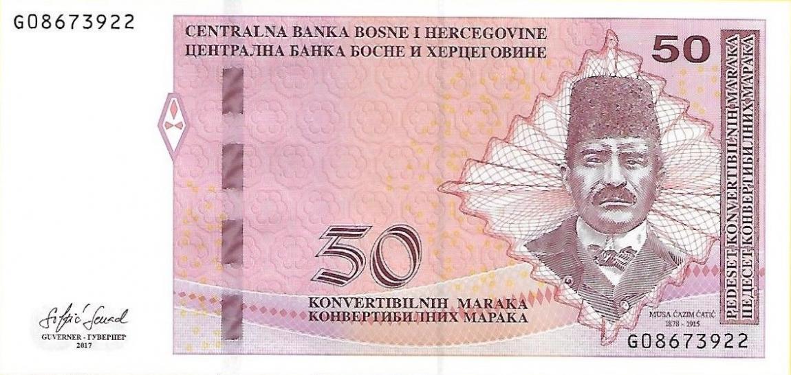 Front of Bosnia and Herzegovina p84b: 50 Convertible Maraka from 2017