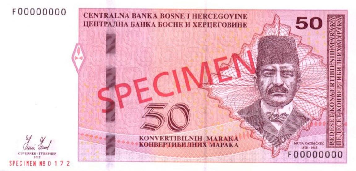 Front of Bosnia and Herzegovina p84s: 50 Convertible Maraka from 2012