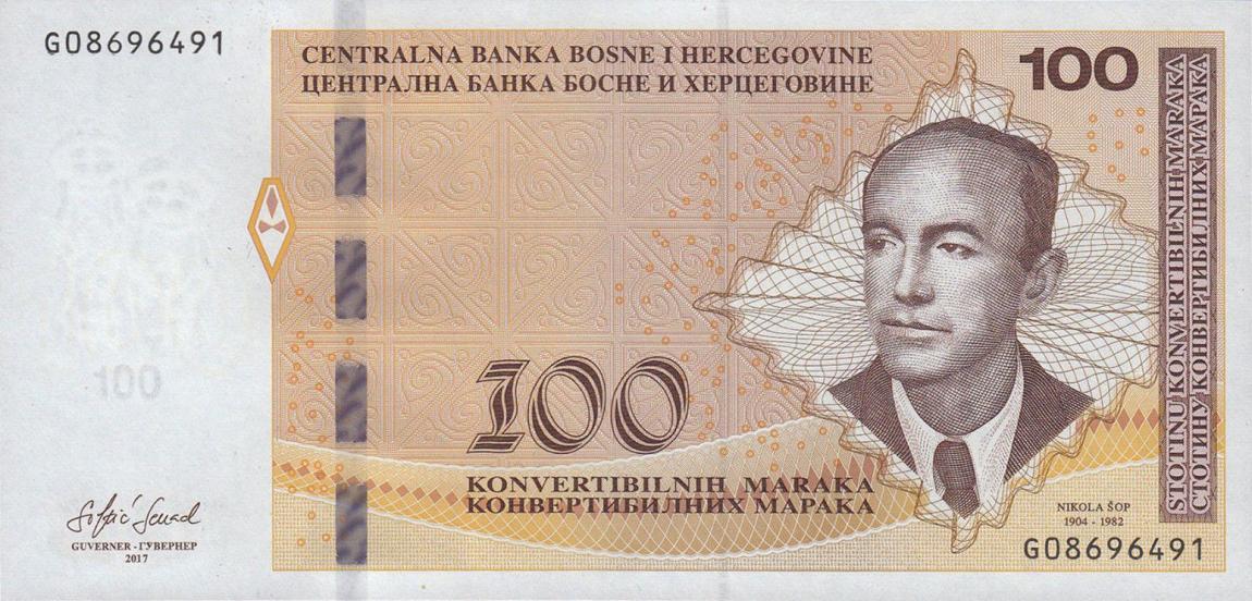 Front of Bosnia and Herzegovina p86b: 100 Convertible Maraka from 2017