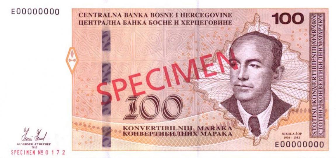 Front of Bosnia and Herzegovina p86s: 100 Convertible Maraka from 2012