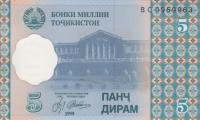 p11a from Tajikistan: 5 Diram from 1999