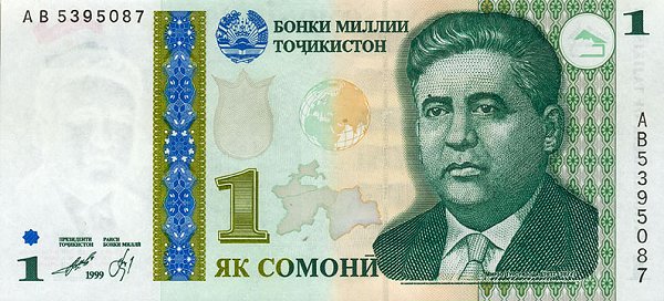 Front of Tajikistan p14a: 1 Somoni from 1999