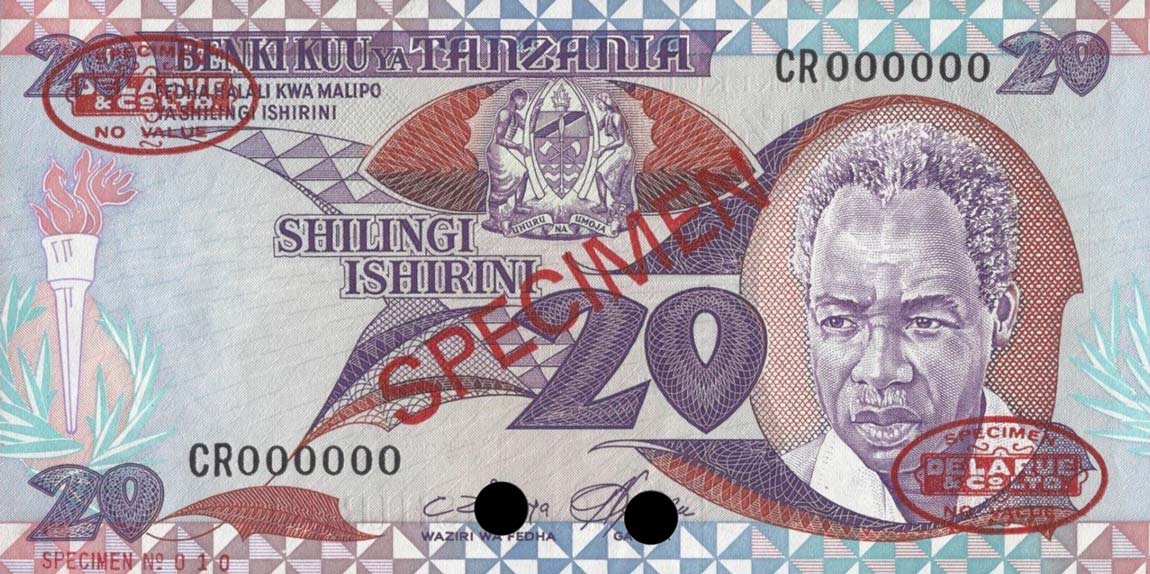 Front of Tanzania p12s: 20 Shilingi from 1986