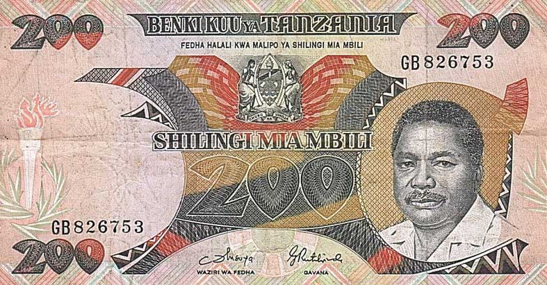 Front of Tanzania p18b: 200 Shilingi from 1986