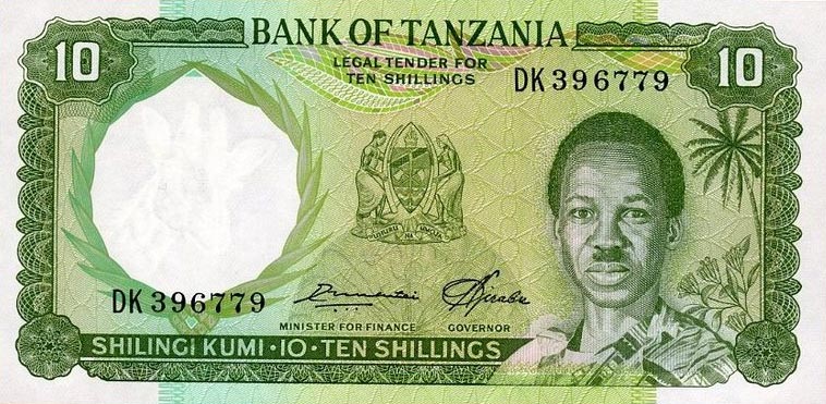 Front of Tanzania p2e: 10 Shillings from 1966