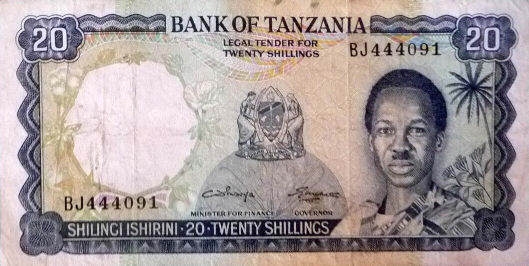Front of Tanzania p3b: 20 Shillings from 1966