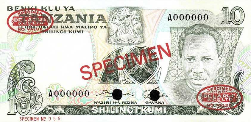 Front of Tanzania p6s: 10 Shilingi from 1978