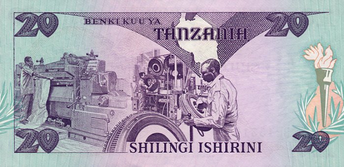 Back of Tanzania p9: 20 Shilingi from 1985