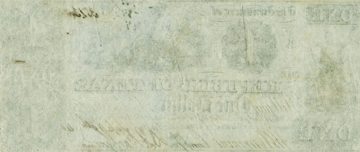 Back of Texas p22: 1 Dollar from 1839