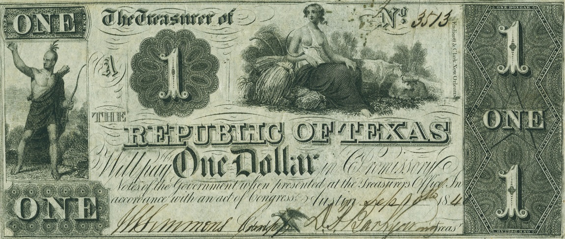 Front of Texas p22: 1 Dollar from 1839