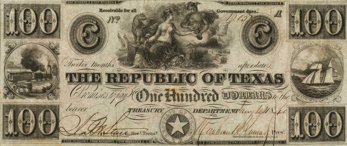 Front of Texas p29: 100 Dollars from 1839