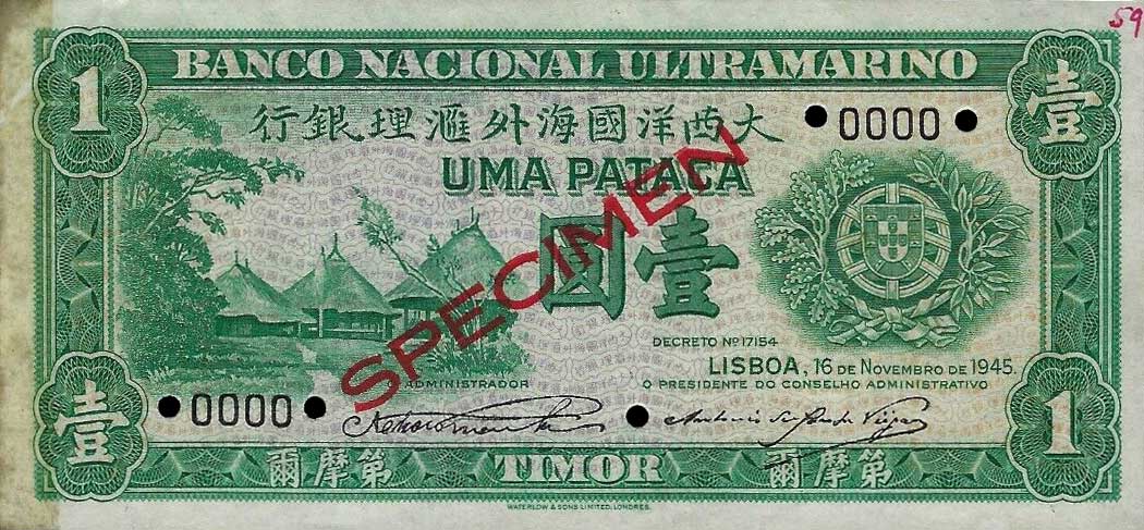 Front of Timor p16s: 1 Patacas from 1945