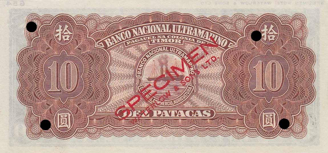 Back of Timor p18ct: 10 Patacas from 1945