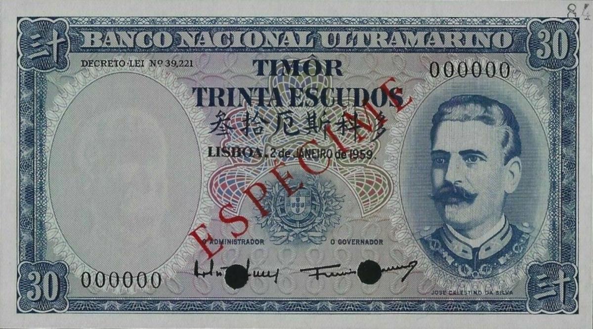 Front of Timor p22s: 30 Escudos from 1959