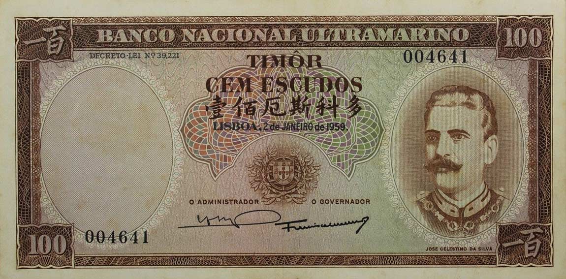 Front of Timor p24a: 100 Escudos from 1959