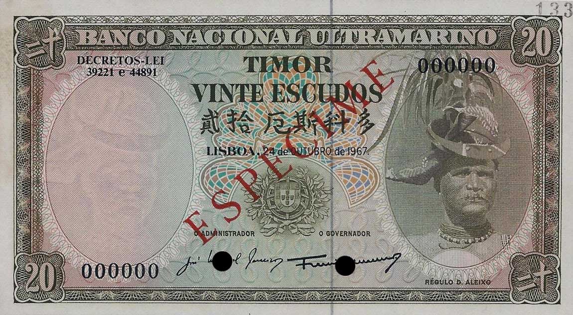 Front of Timor p26s: 20 Escudos from 1967