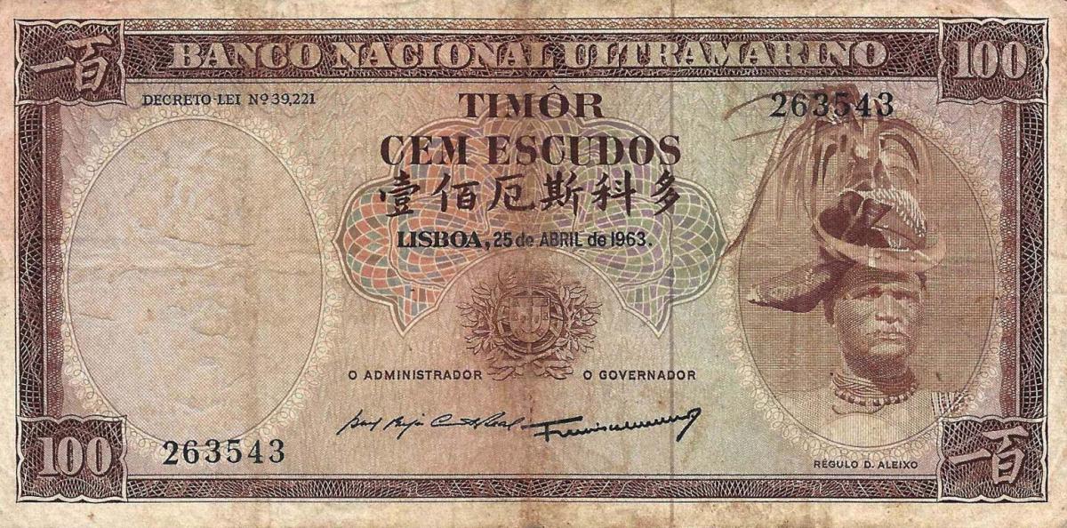 Front of Timor p28d: 100 Escudos from 1963