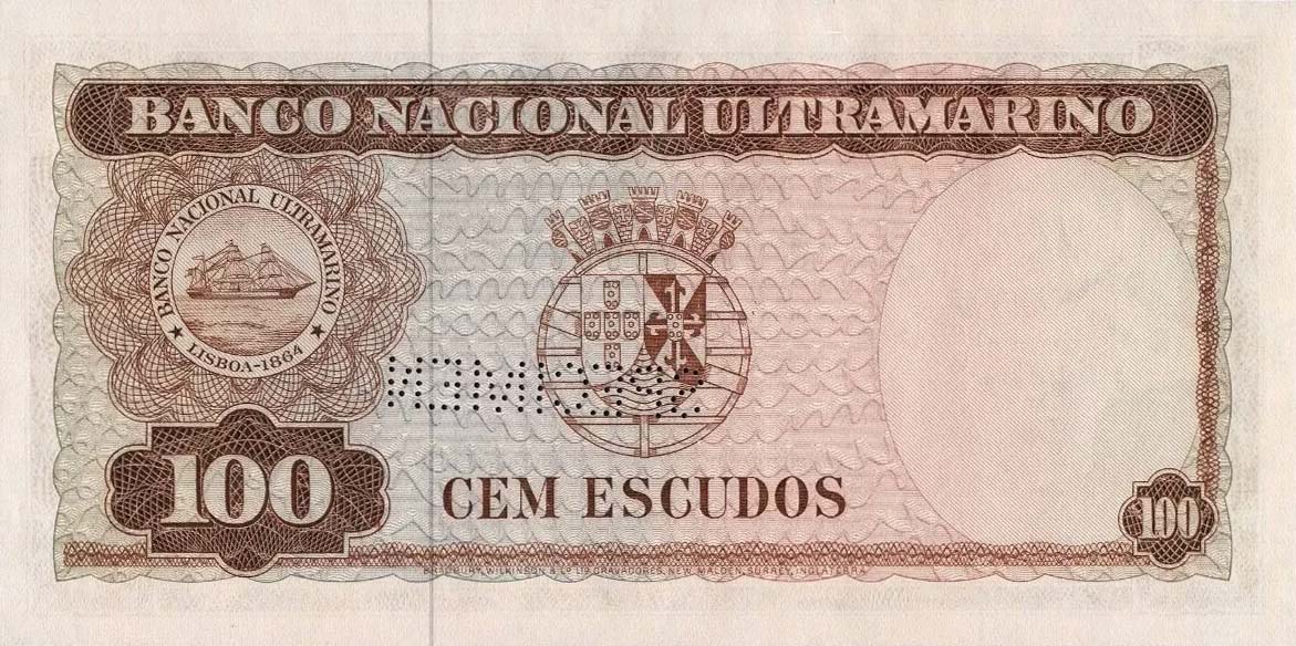 Back of Timor p28s1: 100 Escudos from 1963