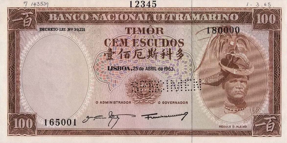 Front of Timor p28s1: 100 Escudos from 1963