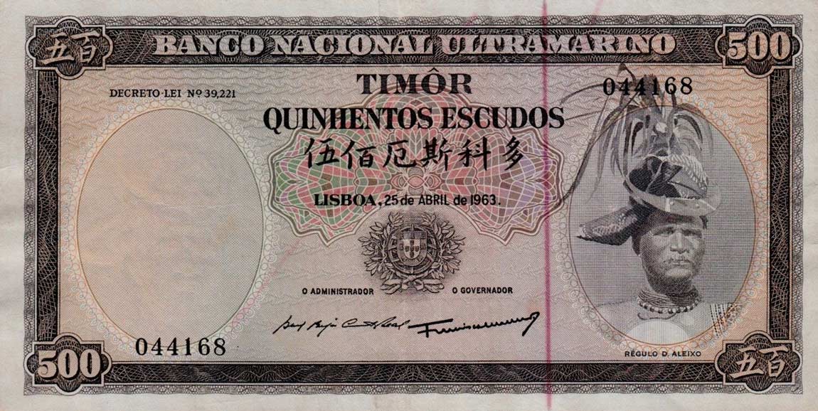 Front of Timor p29a: 500 Escudos from 1963