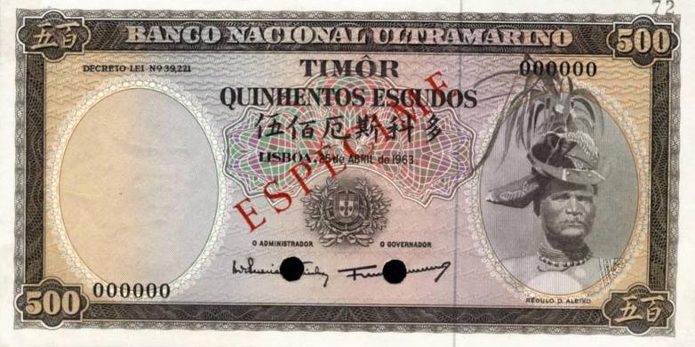 Front of Timor p29s: 500 Escudos from 1963