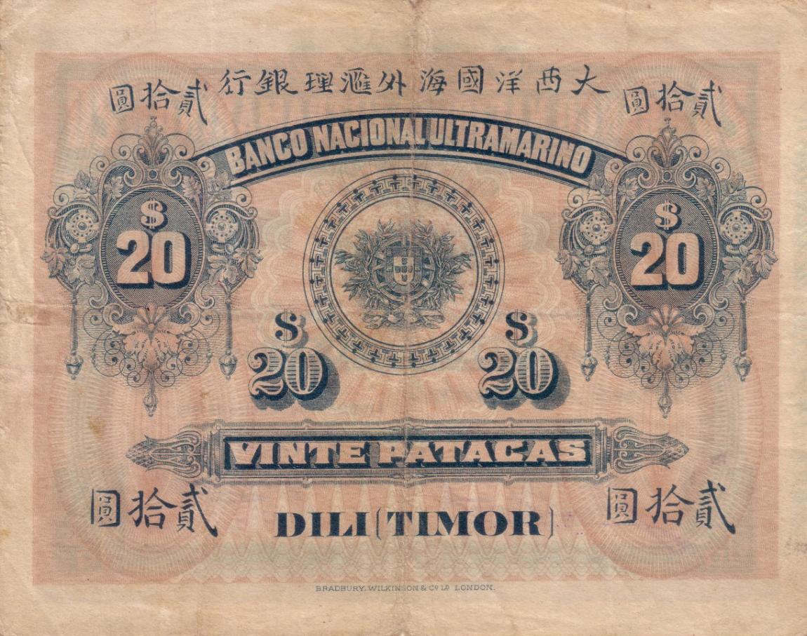 Back of Timor p4: 20 Patacas from 1910