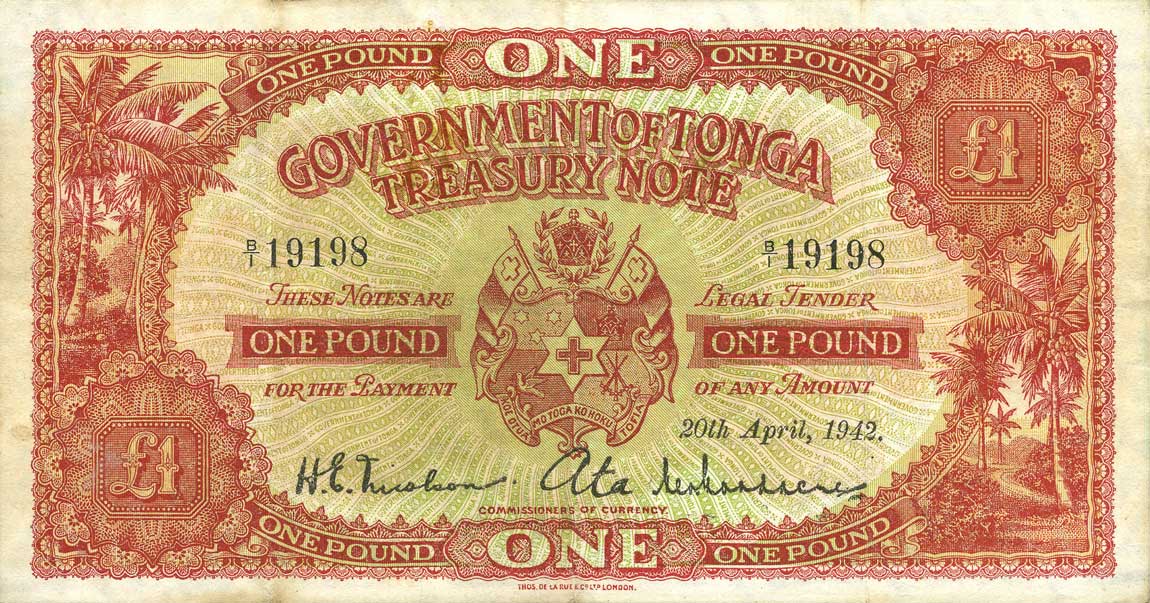 Front of Tonga p11a: 1 Pound from 1940