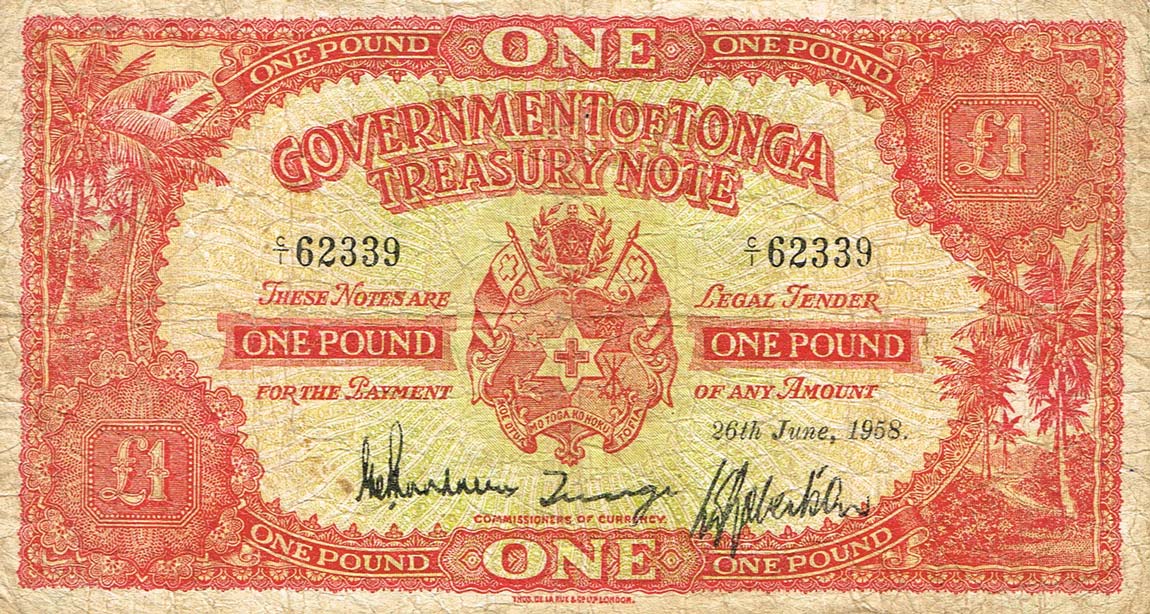 Front of Tonga p11c: 1 Pound from 1956