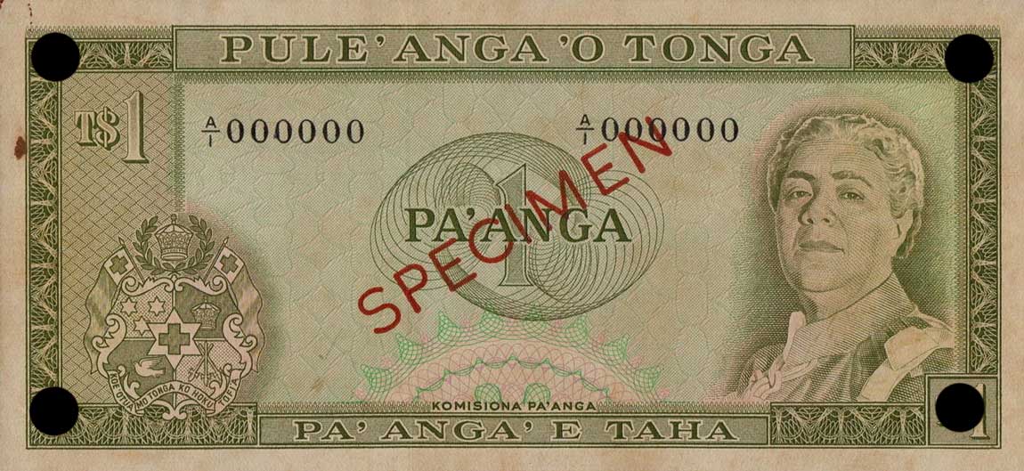 Front of Tonga p14s: 1 Pa'anga from 1967