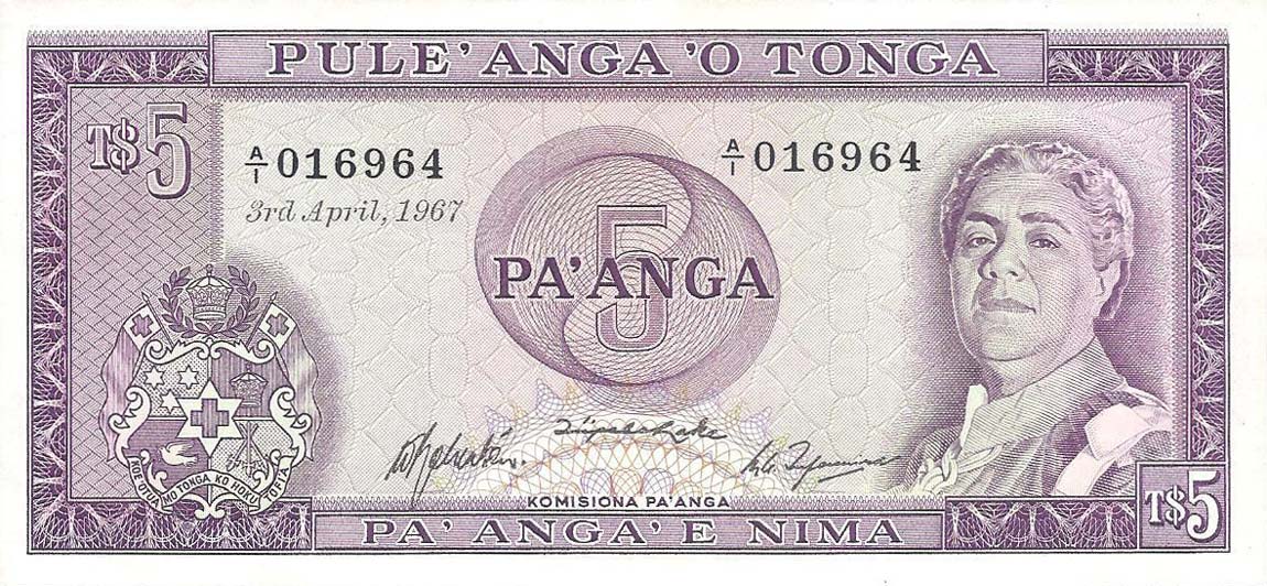 Front of Tonga p16a: 5 Pa'anga from 1967