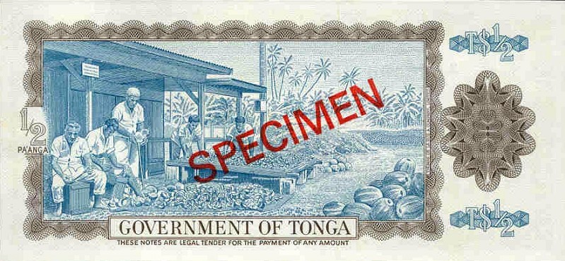 Back of Tonga p18s: 0.5 Pa'anga from 1974