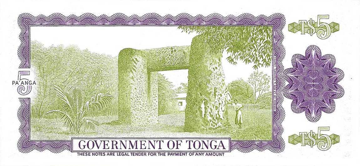 Back of Tonga p21a: 5 Pa'anga from 1974