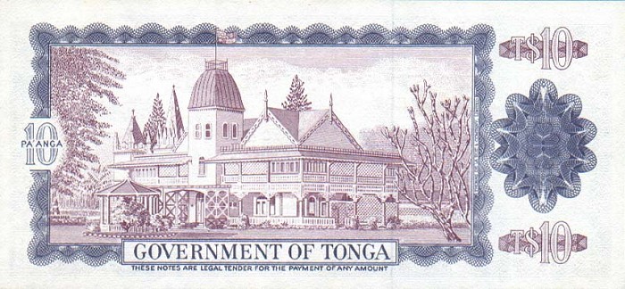 Back of Tonga p22b: 10 Pa'anga from 1976