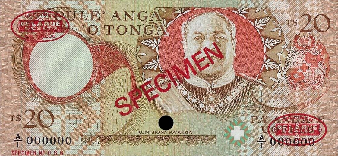 Front of Tonga p23s: 20 Pa'anga from 1985