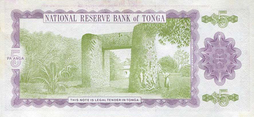 Back of Tonga p27: 5 Pa'anga from 1992