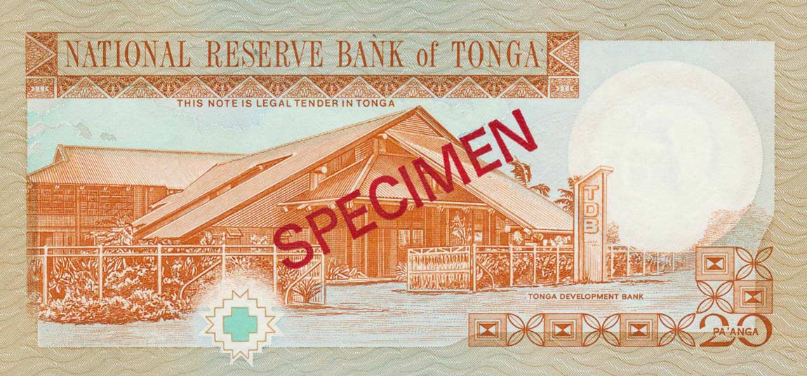 Back of Tonga p29s: 20 Pa'anga from 1992