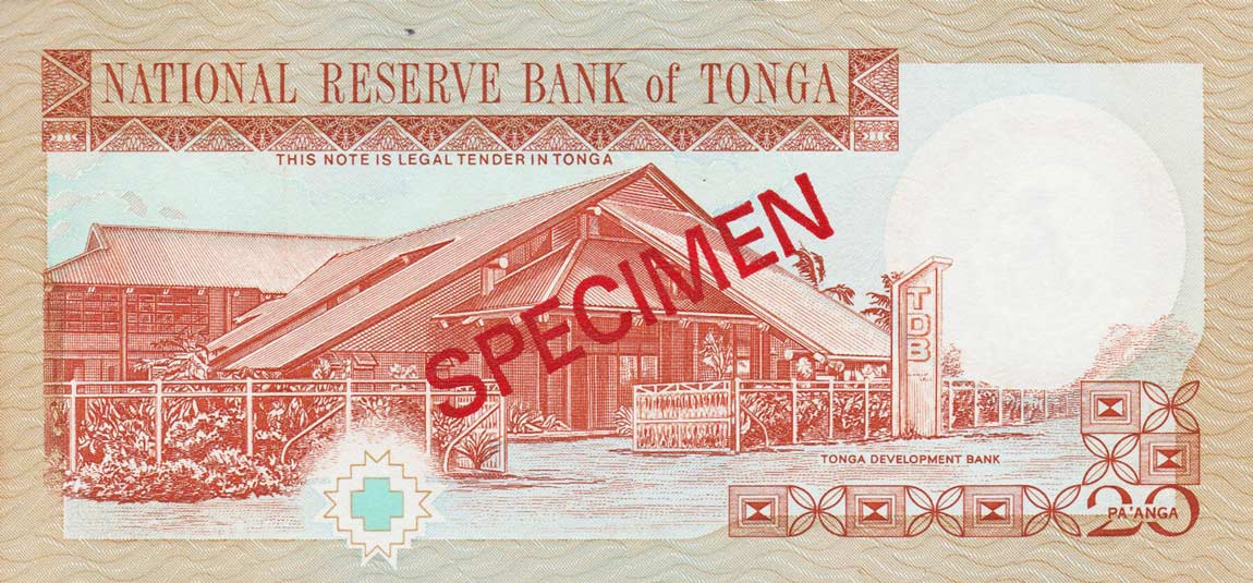 Back of Tonga p35s: 20 Pa'anga from 1995