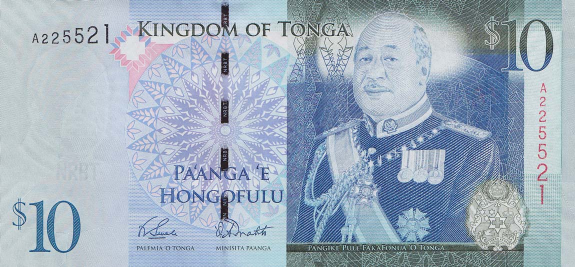 Front of Tonga p40: 10 Pa'anga from 2008