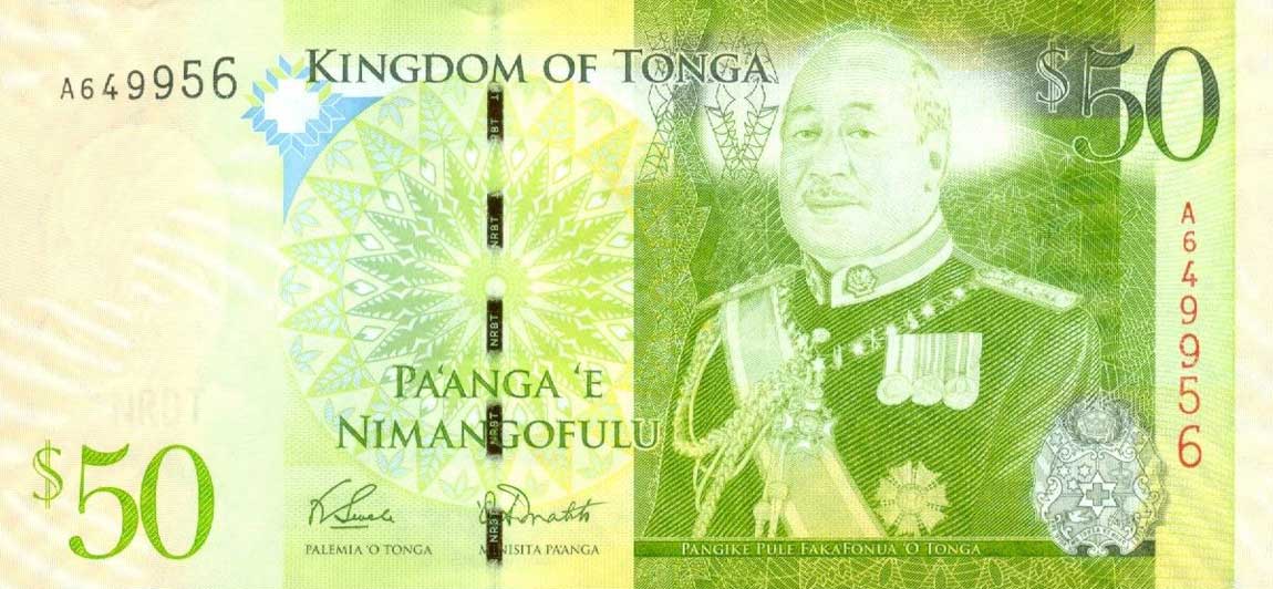 Front of Tonga p42: 50 Pa'anga from 2008