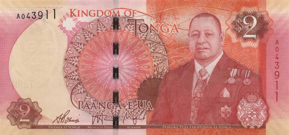 Front of Tonga p44: 2 Pa'anga from 2015