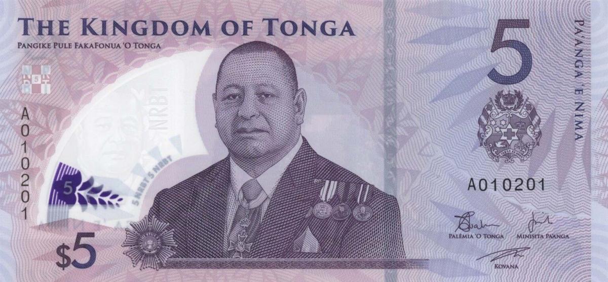 Front of Tonga p51: 5 Pa'anga from 2023