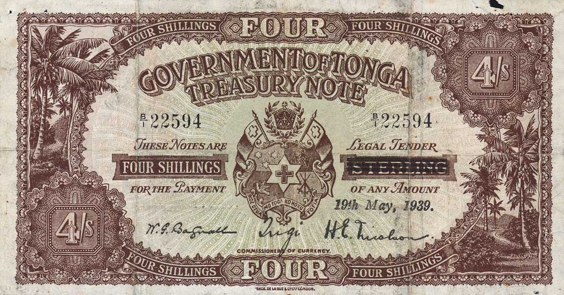 Front of Tonga p5a: 4 Shillings from 1935