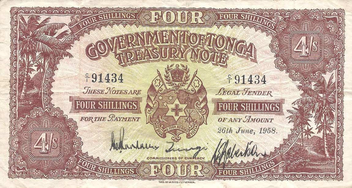 Front of Tonga p9c: 4 Shillings from 1955