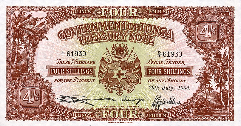 Front of Tonga p9d: 4 Shillings from 1960