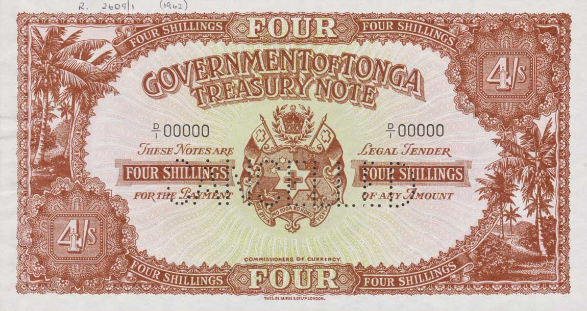 Front of Tonga p9s: 4 Shillings from 1941