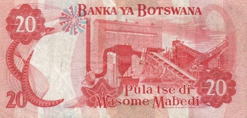 Back of Botswana p10b: 20 Pula from 1982