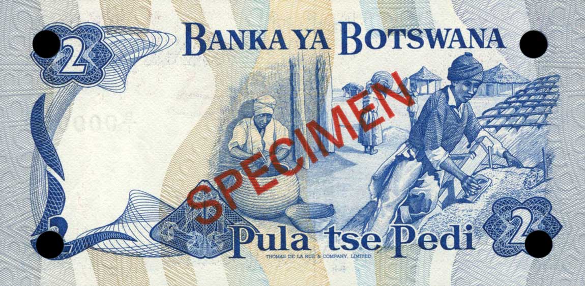 Back of Botswana p2s: 2 Pula from 1976