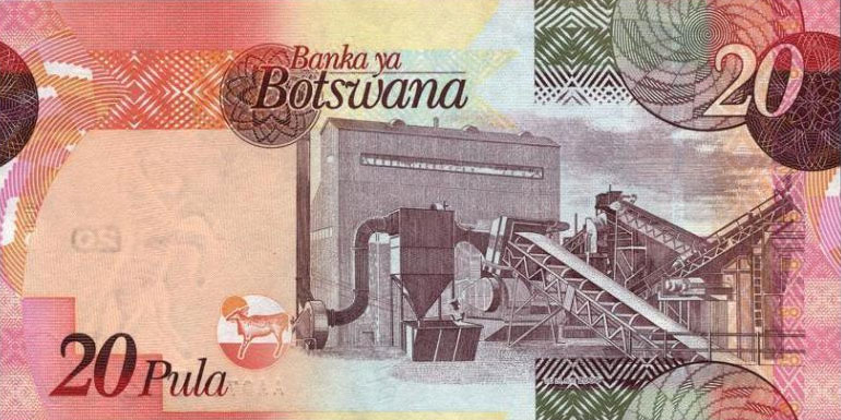 Back of Botswana p31a: 20 Pula from 2009