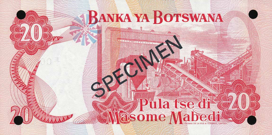 Back of Botswana p5s1: 20 Pula from 1979