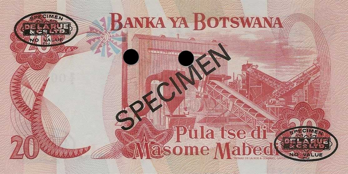 Back of Botswana p5s2: 20 Pula from 1979